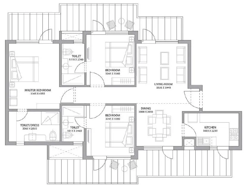 3 BHK (Area: 2015 Sq. Ft) – Bestech Altura