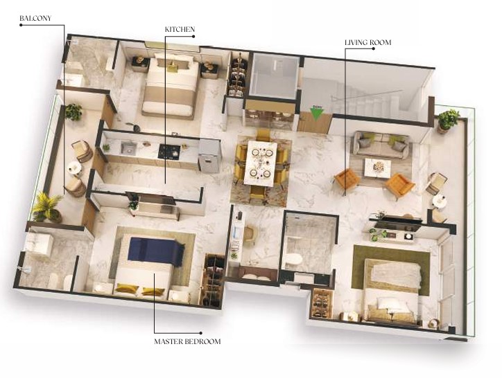Unit Type A — 3 BHK + 3T + Private Workspace + Private Terrace – M3M Soulitude