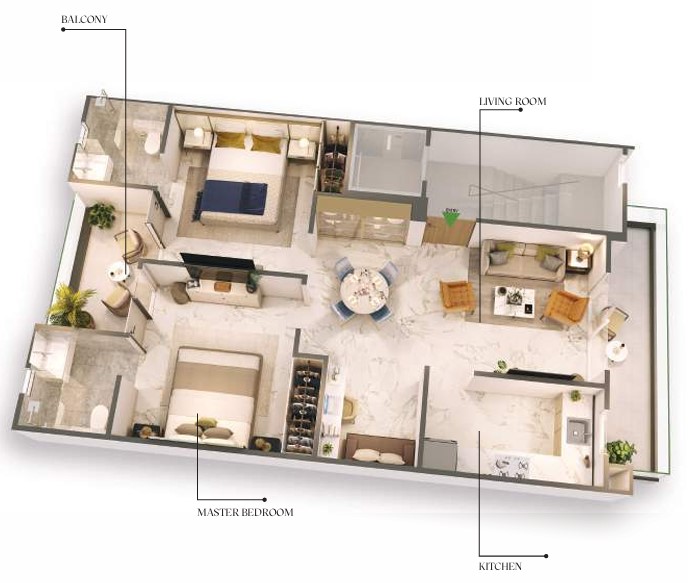 Unit Type B — 2 BHK + 2T + Private Workspace + Private Terrace – M3M Soulitude