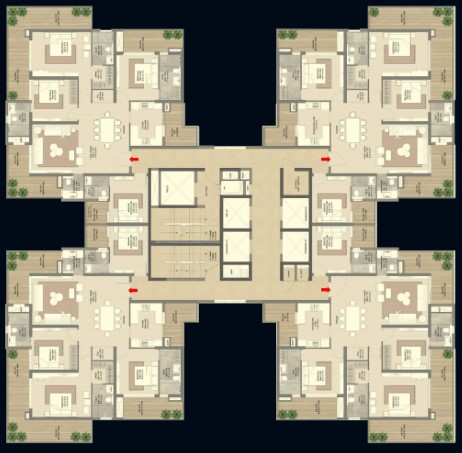 Tower D – 3 BHK + SPR Unit Plan – The Palatial