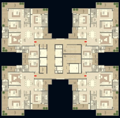 Tower E – 3 BHK + SPR Unit Plan – The Palatial